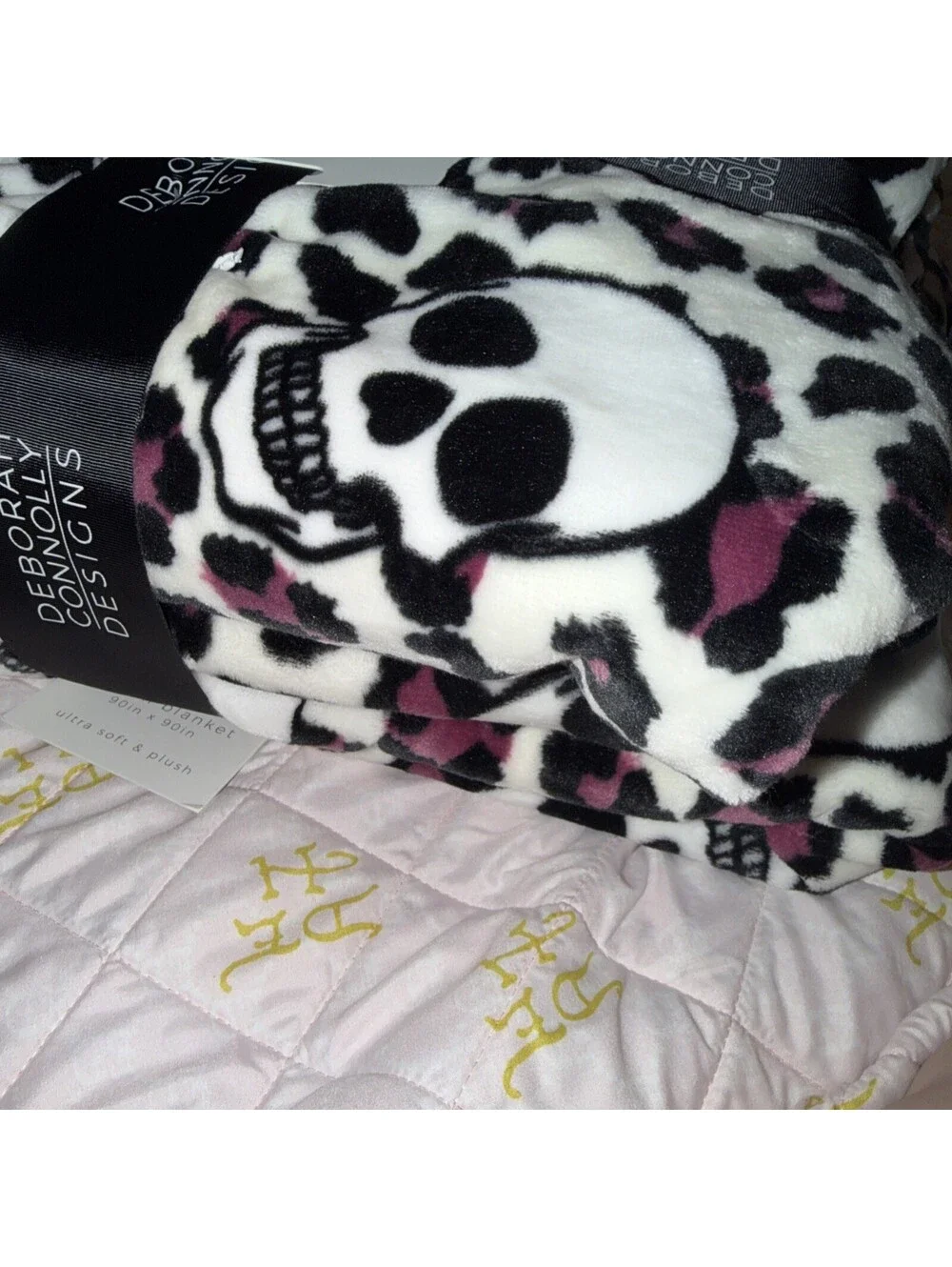 Deborah Connolly Designs Skull Purple Leopard  Print Queen Halloween Blanket